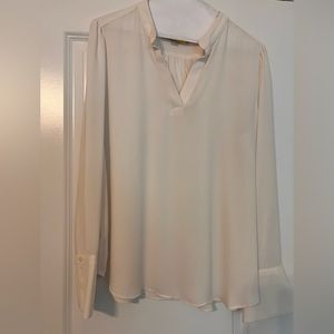 Ann Taylor Loft ivory, v-neck, long sleeve blouse.
